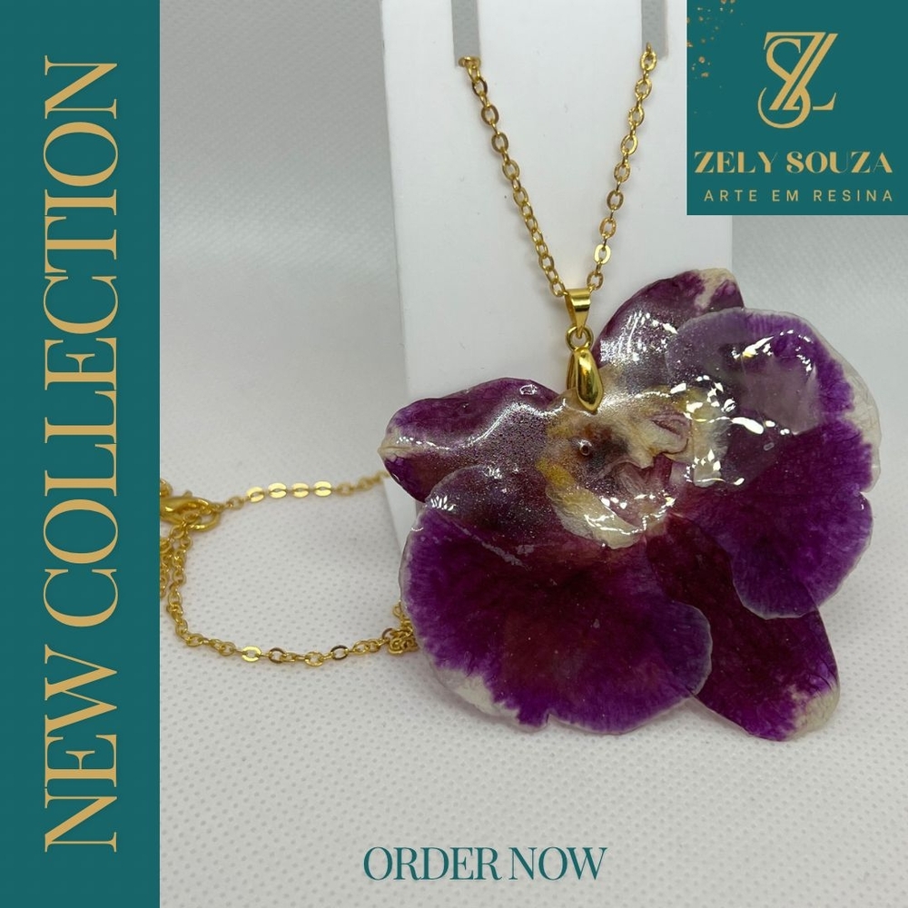 Purple and Gold Orchid Pendant Necklace